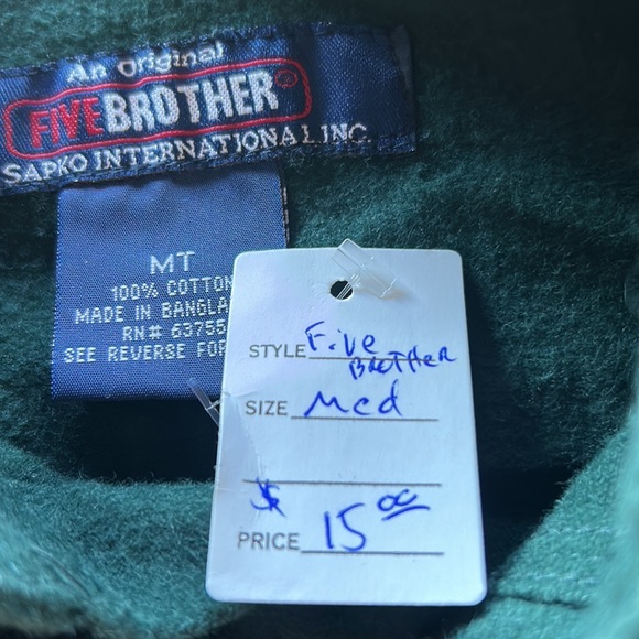 Vintage Five Brother Flannel Shirt Button Up Green Long Sleeve Cropped W/ Tags - Picture 3 of 3